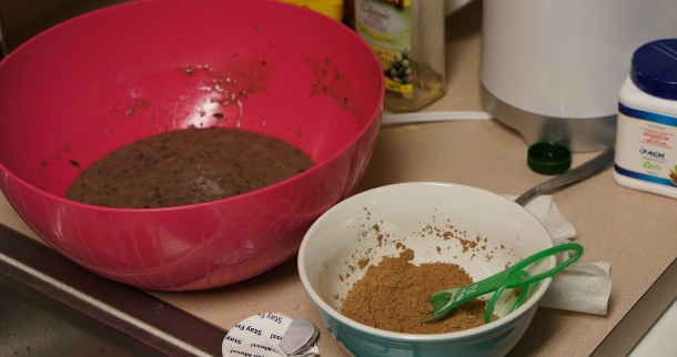 Cocoa powder and black bean batter